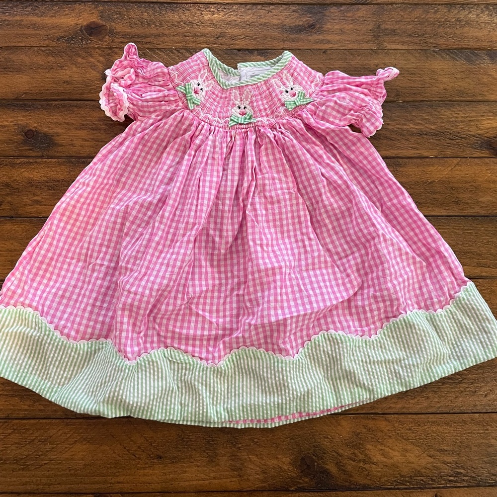 Pink Gingham Baby Dress with Embroidery